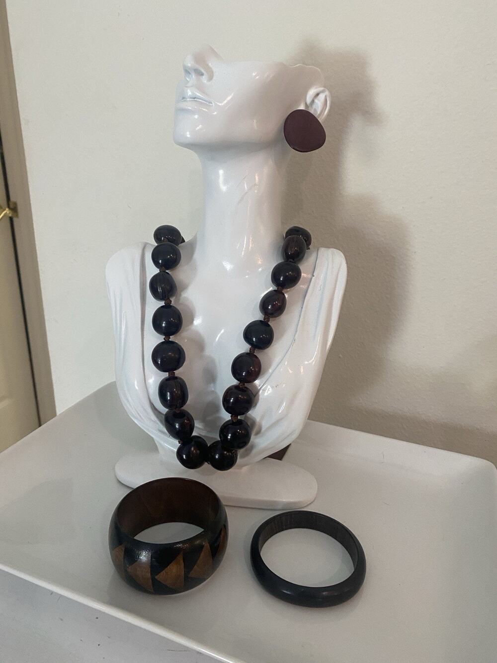 Wood Like Costume Jewelry Set Necklace Earrings 2 Bracelets